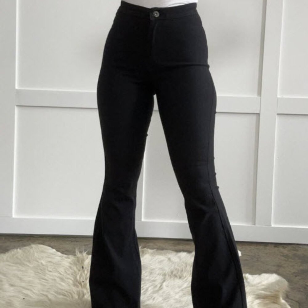 Fiona High Waisted Bell Bottom Flare Jeans - Black